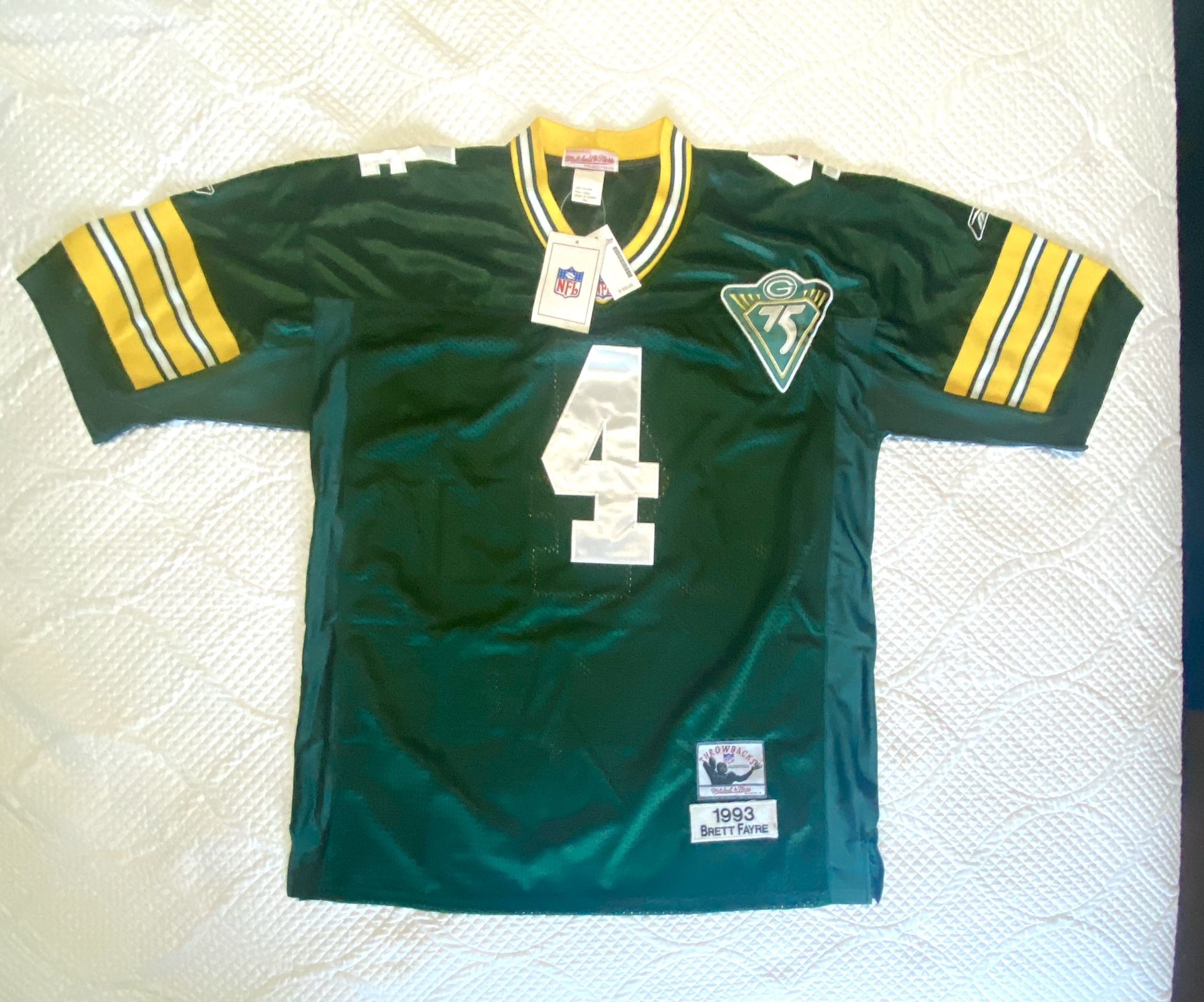 NFL Green Bay Packers Favre 4 Mitchell & Ness 1993 Jersey Green 75th Anniversary