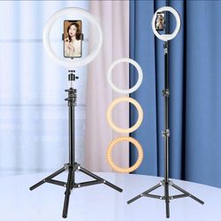 10-Inch LED Ring Light With 1.1m (47.24inch) Stable Tripod Stand For Photography, Video Shooting, Outdoor Live, Makeup Compatible With All Phones