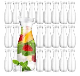 24 Pcs Plastic Water Carafe with Lid 32 Oz Clear, White Cap