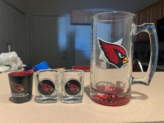 Brand new Cardinals glass beer mug and shot glasses