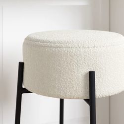 Modern Backless Bar Stool with Round Soft Padded Boucle Seat and Metal Mid-Century Base Boucle White/Black, Set of 2