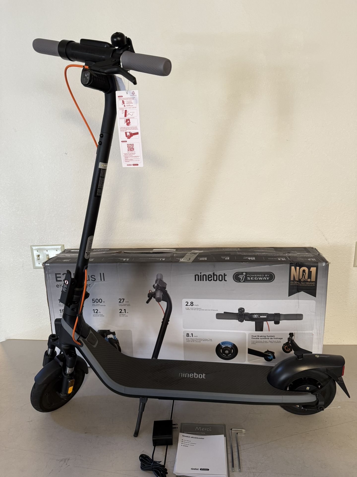 Segway - Ninebot E2 Plus II Electric Scooter, 15 mph Max Speed w/ 16 miles Max Range - Black