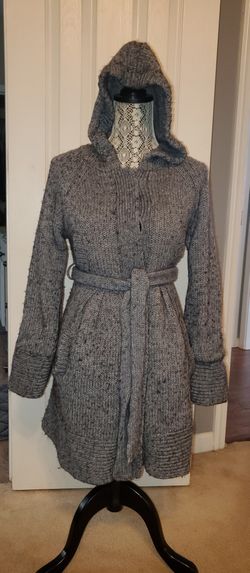 XS Cardigan sweater jacket FREE PEOPLE button/ belt wrap gray knit chunky
