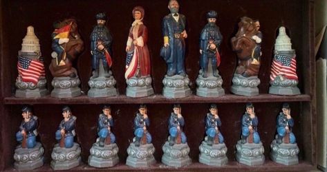 SAC American Civil War Chess Set - Hand Made -Painted  (Studio Anne Carlton) - Very Rare