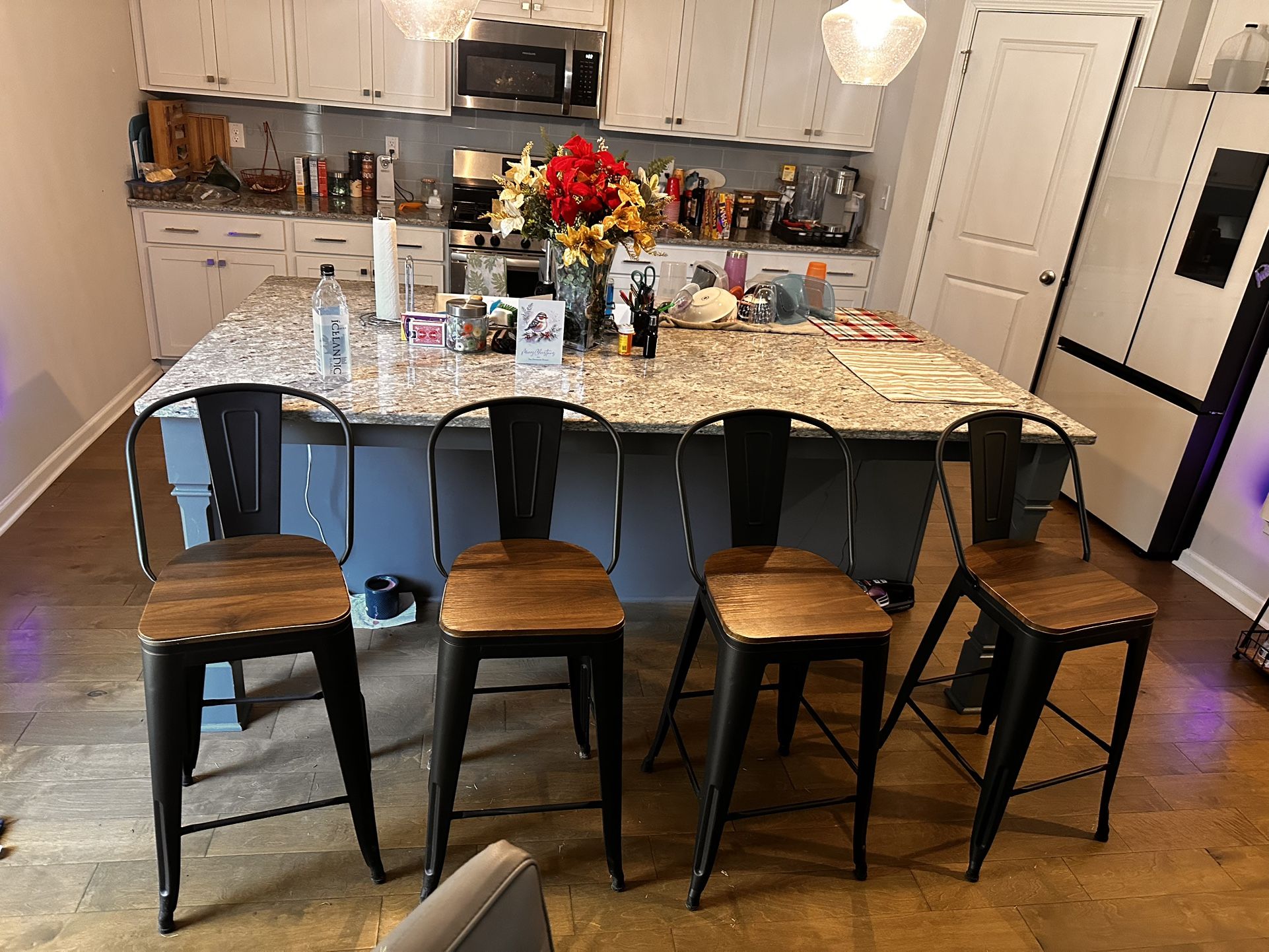 Set of 4 Industrial Modern Bar Stools - Farmhouse Style