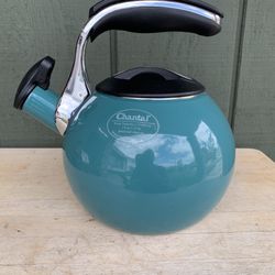 Chantal Swan Enamel on Steel Whistling Teakettle 1.8 Quart Aqua