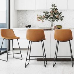 Indoor/Outdoor Industrial Faux Leather Bar Stools Set of 4.