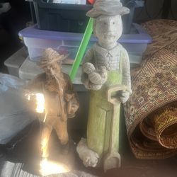 Farmer with Pig Chicken Shovel Statue Fall Ornament