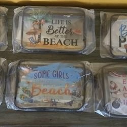 New Set Of 6 Different Beach Theme Clear Zippered Waterproof Makeup Bag/ Pouch.