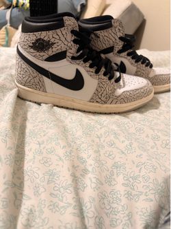 Air Jordan 1 Retro High OG "White Cement" (Elephant Print) — Women's 8 / Men's 6.5