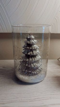 Glass Hurricane Candle Holder with Silver Tree
