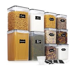 Vtopmart 10 PCS Flour and Sugar Storage Container, Large Airtight Food Canisters with Lids for Kitchen, Pantry Organization, BPA Free, Black