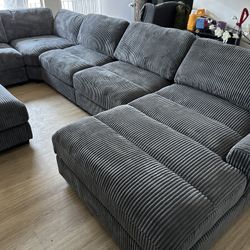 Modular Sectional 7 Pc  New Sectional  Color Gray Wide-welt Corduroy  Sofa Armless Chaise  and ottoman Sectional xl