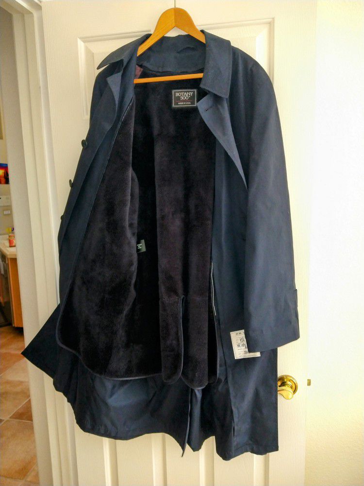 Vintage Botany 500 Navy Faux Fur Lined Overcoat Raincoat
