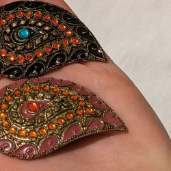 Two Large Rhinestone Enamel Inlaid Pendants