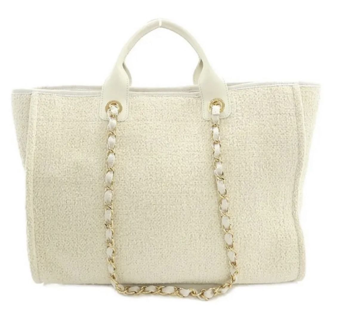 Chanel 22C Deauville Large Shopping Tote in Cream with Gold hardware