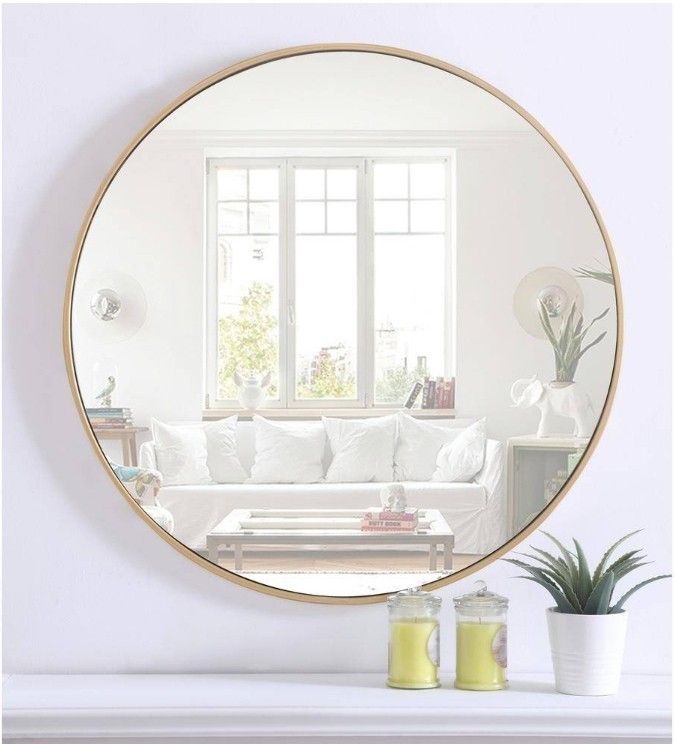 Medium Round Brass Modern Mirror (32 in. H x 32 in. W)