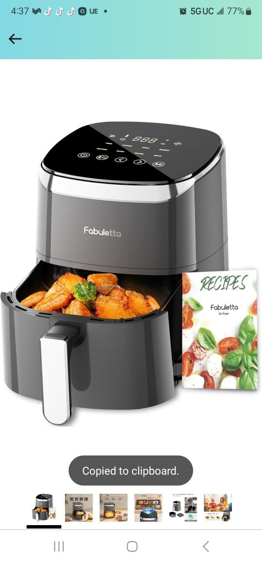 Air Fryers 4 Qt, Fabuletta 9 Cooking Functions Smart Air Fryers, Shake Reminder, Powerful 1550W Electric Hot Air Fryer,Tempered Glass Display, Dishwas