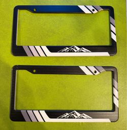 Black White Metal Mountain License Plate Frame NEW