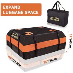 New Car Roof Bag Cargo Carrier, 15 Cubic Feet Waterproof Rooftop Cargo Carrier with Anti-Slip Mat + 8 Reinforced Straps + 4 Door Hooks Suitable for Al