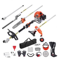 VEVOR 52CC 6-in-1 Multi-Functional Trimming Tools, Gas Hedge Trimmer, Weed Eater, String Trimmer, Brush Cutter, Edger, Pole Saw Chainsaw Pruner with E
