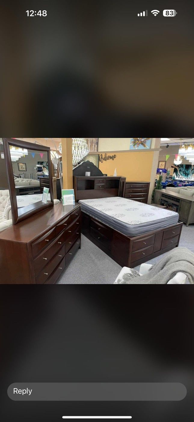 captain's Bedroom set with Bookcase Headboard and drawers in footboard with free home delivery