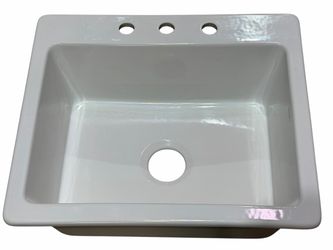 SINKOLOGY Jackson 25" Fireclay Drop-In Kitchen Sink White 3-Hole SK413-25FC-WH-3