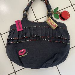 Betsy Johnson  Cherry Poplin Blue  Hand Bag 