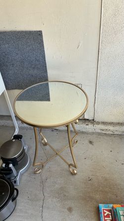 Round Gold Metal Side Table with Mirror Top