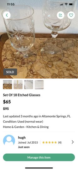 Set Of 18 Etched Glasses