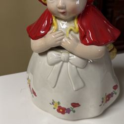 Vtg Dept 56 Little Red Riding Hood Cookie Jar Hand Painted 1990s- Read Descrip