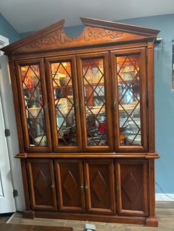 Large Wood China Cabinet with Glass Doors