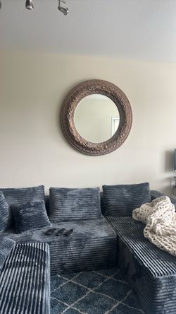 Very nice round designer mirror, not small, it’s a good size