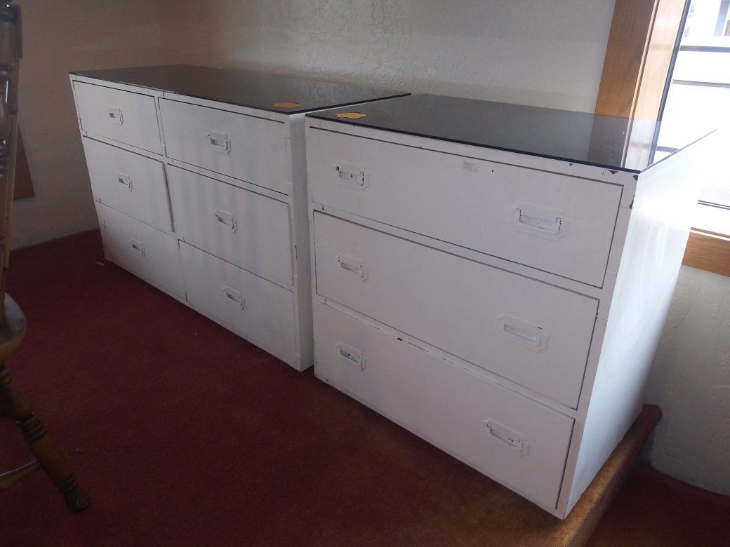 2 Pc White Dresser Set with Glass Top