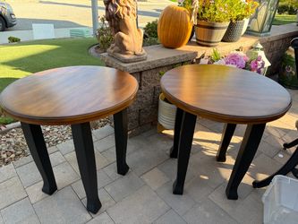 Pair of Round Wood Side Tables