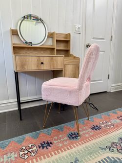Pink Vanity Chair with Storage