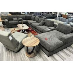 Chenille Fabric Corner Sectional Sofa with Right-Facing Chaise, Cupholders, and Charging Ports  - Memorial Day Sale  ! 