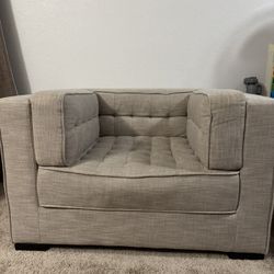 Pair of Modern Box Accent Chairs – Neutral Beige, Excellent Condition