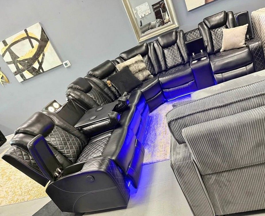 Black Breathing Leather 3 pieces Recliner Sofa Set