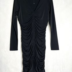 Socialite Little Black Dress Ruching Mini Long Sleeve Large L