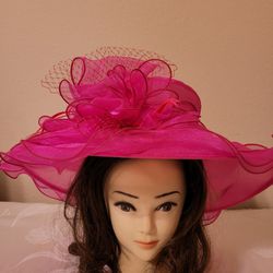 Women's Church Hat Organza Hot Pink
