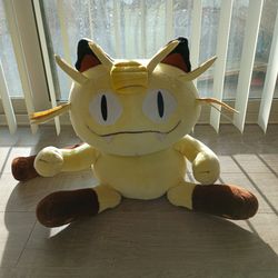 Vintage 1999 Pokemon Meowth Jumbo Plush Hasbro Tomy Asst 57833 Yellow Brown 16in
