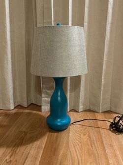 Teal Table Lamp with Linen Shade