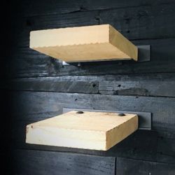 Set of 2 Small Square Shelves 8"x 7-1/2" - Burnt or Natural Cedar Finish | "Petite Etagere" | Industrial Floating shelves, Wooden Shelves