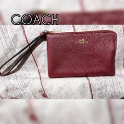 COACH wristlet coin/money pouch cross-grain leather burgundy wine color