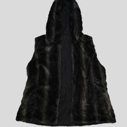 Kristen Blake Faux Fur Hooded Vest Gray Black XL