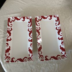 Red & White Damask Serving Set — 6 Pieces