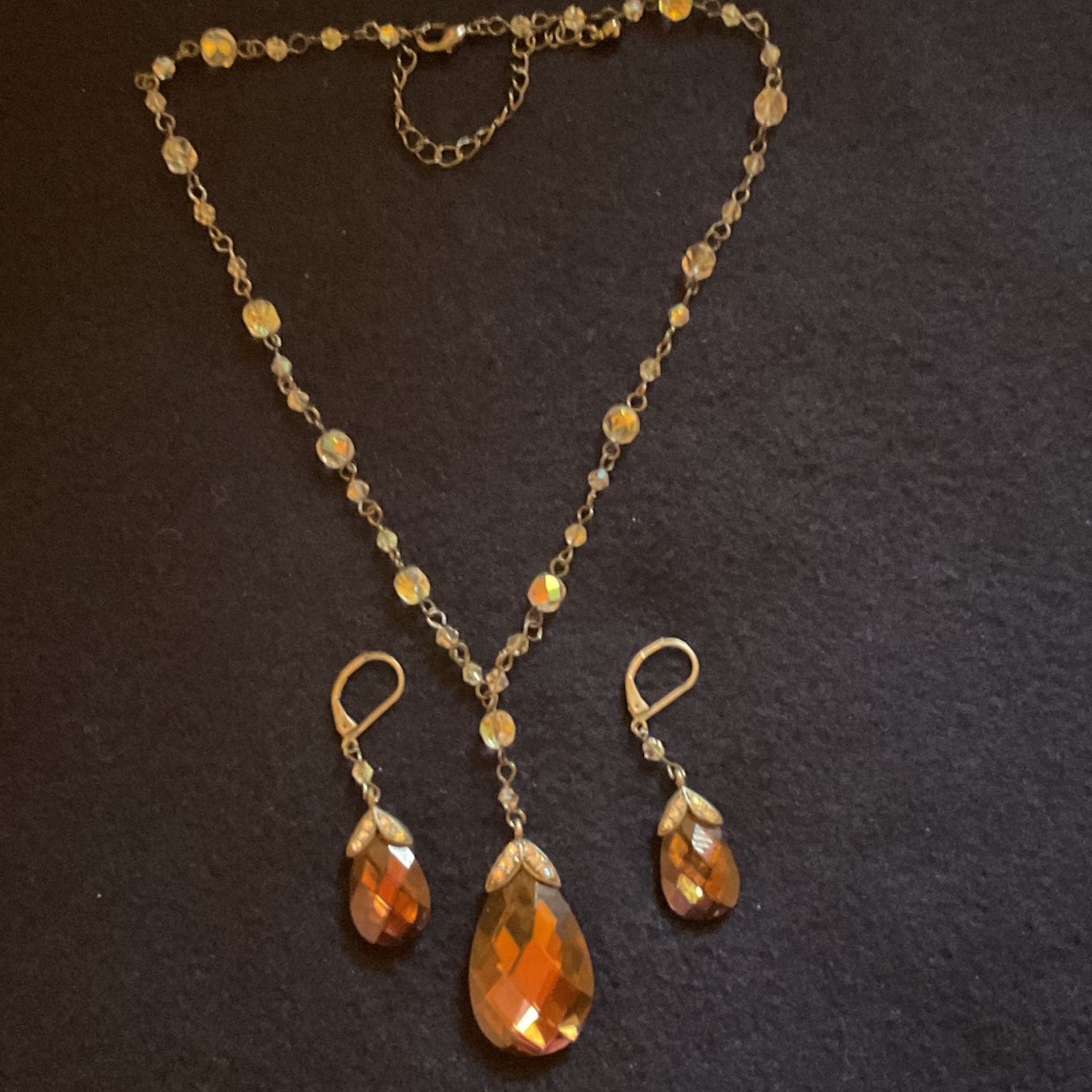 20”-23” Vintage SilverTone Crystal Necklace Set With Matching Earrings,by Avon A R