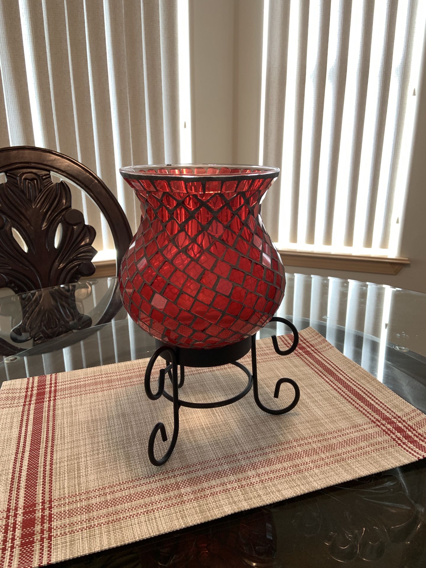 Mosaic Red Candle Vase with Holder