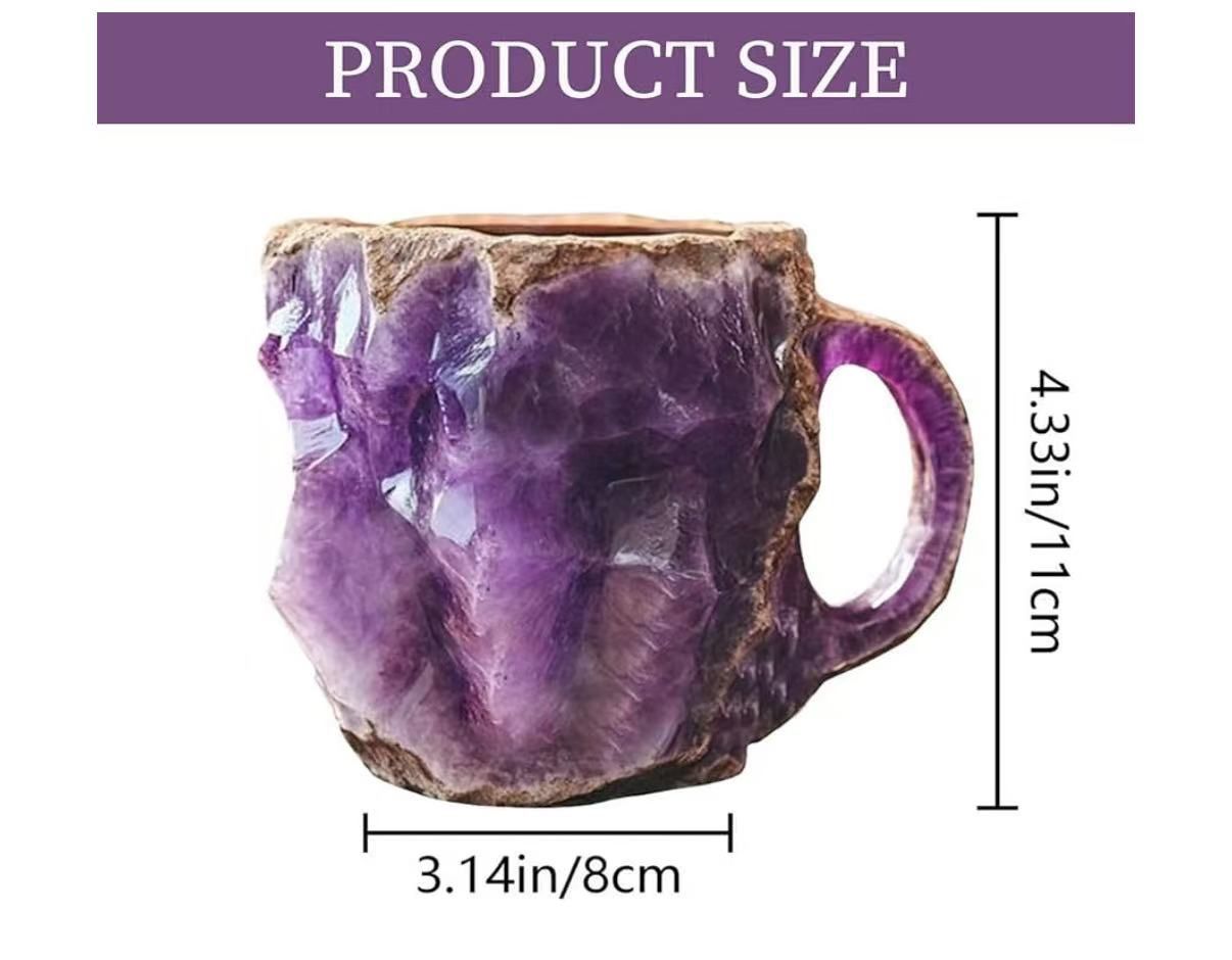 Mineral Crystal Coffee Mugs, Purple Natural 3D Mineral Rock Coffee Mugs With Handle for Milk Tea Hot Chocolate Home Office